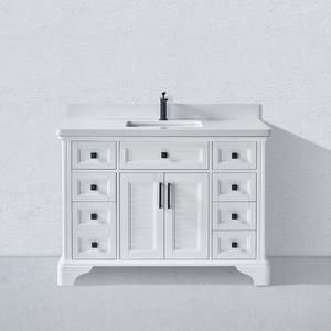 White Painted Solid <b>Wood</b> <b>Bathroom</b> Furniture Waterproof Single Basin Sink Bath Vanity <b>Cabinet</b> - Product Image 1