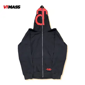 High Quality Cotton French Terry Plain Full Zip Up Hoodies Pullover Heavyweight Y2k Foam Screen Print Puff Print Men Hoodie