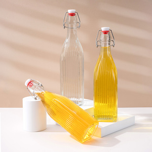 Bouteille en verre carrée transparente vide avec bouchon à bascule hermétique pour jus, eau et kombucha – Vente en gros - Product Image 5