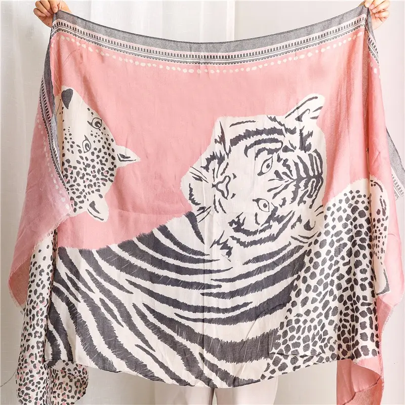 Hijab de alta gama, chal rectangular con estampado de tigre viscoso, estola grande