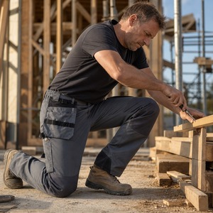 Pantaloni Cargo da Uomo <span class=keywords><strong>con</strong></span> 6 Tasche Laterali Impermeabili Neri Logo Personalizzato Materiale Poliestere/Cotone <span class=keywords><strong>con</strong></span> Protezioni per le Ginocchia - Product Image 3