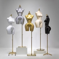 Mannequin de couture ajustable demi-corps doré pour femme, torse courbé grande taille, pose debout