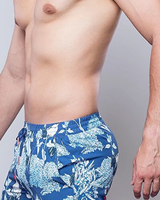 Maillots de bain pour hommes, imprimé floral tropical bleu, mélange polyester/nylon, séchage rapide, respirant, taille élastique, vêtements de plage