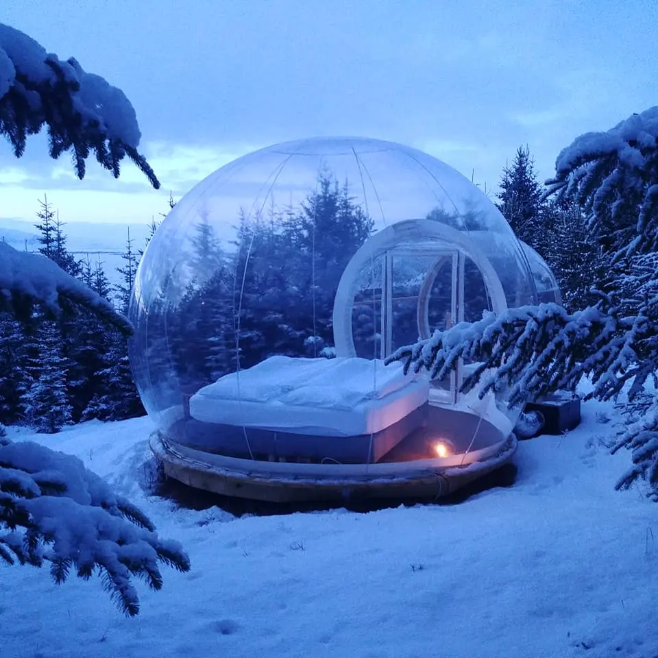 Kabin Pohon Besar Cantik Portabel 2 Orang, Tenda Hangat Gelembung Transparan Mewah Elf Salju Kencan Berkemah Tiup Luar Ruangan Kabin Pohon