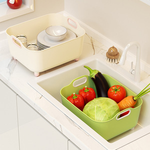 Kitchen Draining Basket Large Oval Plastic With Handle Vegetable Fruit Washing Basin Sink Storage Rack - Product Image 2
