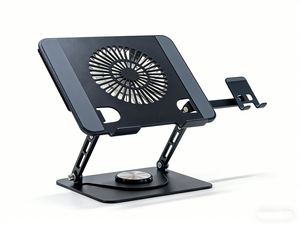 Nouveau support et socle tout-en-un pour ordinateur portable avec ventilateur de refroidissement, hub USB, design réglable, support pour téléphone, en acier carbone noir, jusqu'à 17,3 pouces - Product Image 4