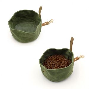 Tazón Plegable de Lona Encerada para Mascotas, Contenedor Portátil de Agua para Perros, Tazón de Viaje para Alimentar Perros y Gatos con Mosquetón - Product Image 1