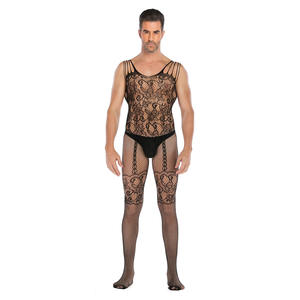 Usine nouvelle Lingerie pour hommes mince Transparent Paisley Floral maille noir résille body Sexy tricoté tissage - Product Image 2