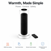 Radiateur soufflant 2000W avec télécommande, écran tactile, chauffage céramique PTC, effet cheminée, humidificateur