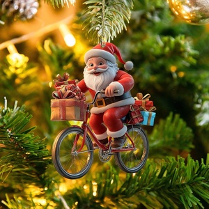 Pendentif <span class=keywords><strong>en</strong></span> acrylique moderne sur <span class=keywords><strong>le</strong></span> thème de Noël, <span class=keywords><strong>Père</strong></span> Noël à vélo, pour décoration intérieure de voiture, pour livrer des cadeaux - Product Image 4