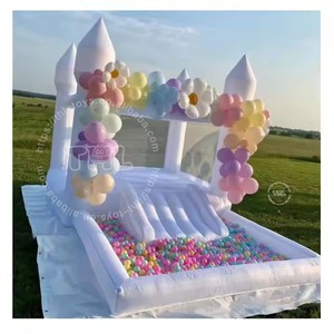 Maison gonflable blanche gonflable de mariage de <span class=keywords><strong>toboggan</strong></span> de rebond sautant commercial de moonwalk <span class=keywords><strong>avec</strong></span> la <span class=keywords><strong>piscine</strong></span> de fosse de boule - Product Image 1