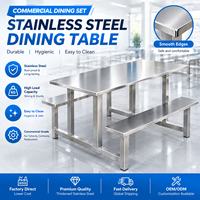 Ensemble table et bancs en acier inoxydable, ensemble de salle à manger intégré pour cantine commerciale, table robuste pour restaurant scolaire et salle à manger