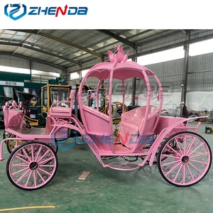 Pink Electric Princess Carriage With Floral Iron Art Tassel Awning For Wedding Scenic Sightseeing - Product Image 2