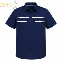 Chemise de travail unisexe à manches courtes avec bande réfléchissante, respirante, en polyester, double poche poitrine, boutonnée, pour l'industrie et l'usine