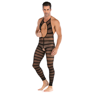 Erkek yumuşak Halter Hollow Out Crotchless sıkı tayt külotlu See Through tam vücut çorap adam seksi Bodystocking - Product Image 2