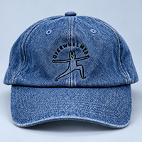 Topi Baseball Denim Biru Acid Wash Distressed Dad Hat Adjustable Snapback Cap Logo Custom Unisex Casual Streetwear