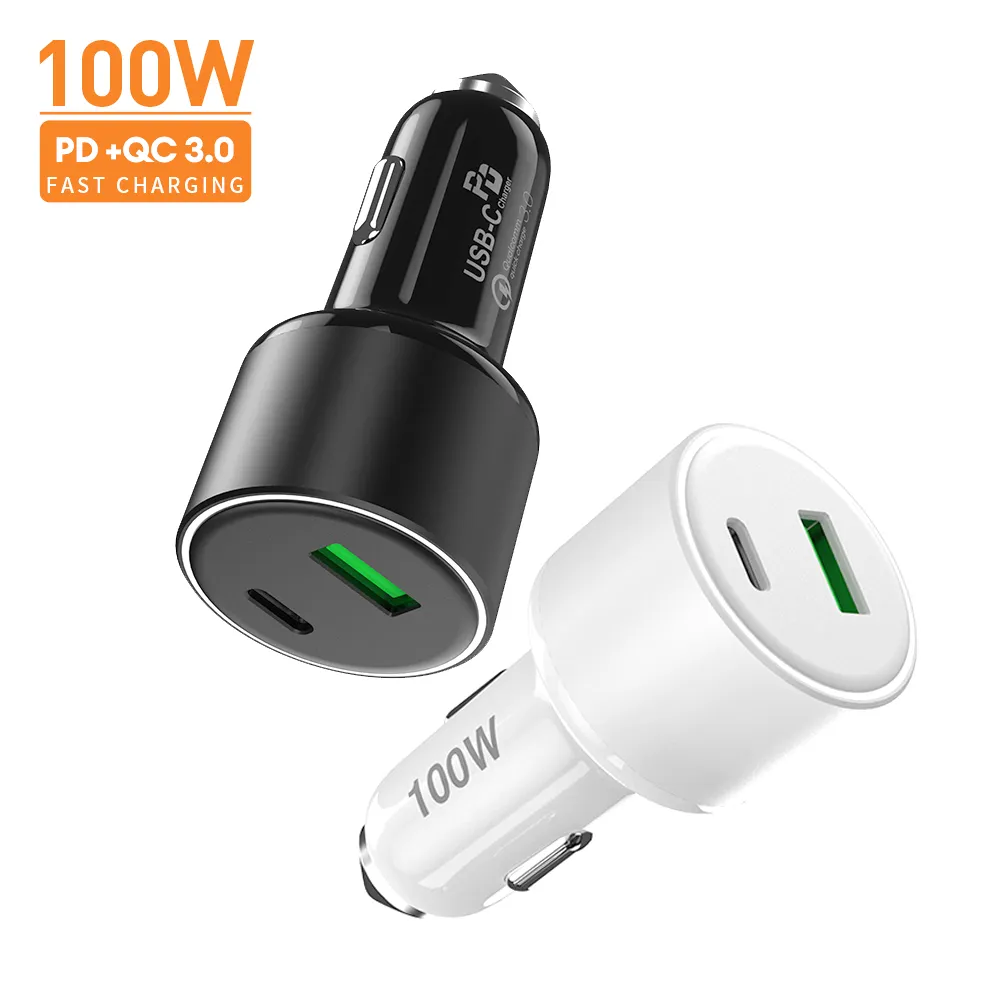 100W Dual Port Type C Car Charger QC3.0 PD PPS Fast USB-C Car Charger With Atmosphere Light