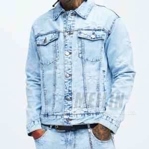 OEM Custom Fashion Two Piece Heavyweight Jeans Jackets and Denim Shorts Suit <b>Set</b> Blue Washed <b>Embroidery</b> logo Jeans <b>Set</b> for Men - Product Image 2