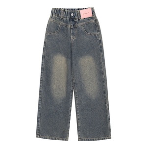 Pantaloni lunghi in denim da ragazza per primavera e autunno, a vita alta, gamba larga, vestibilità comoda, con elastico in vita, nuovo stile - Product Image 5