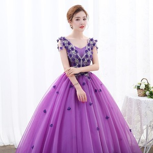Purple Tulle Performance Dress Women Long Skirt Deep V Neck Stage Wear For Vocal Music Exam Host Piano Show - Product Image 2
