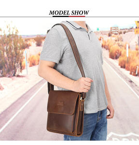 Sacs messagers décontractés en cuir Crazy Horse de style européen pour hommes, sac à bandoulière rétro grande capacité avec poche latérale - Product Image 2