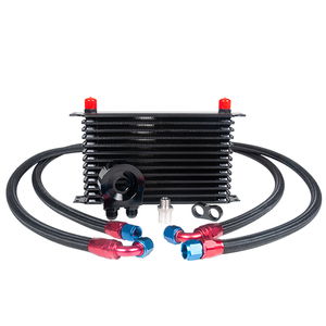Kit <span class=keywords><strong>de</strong></span> refroidisseur d'huile moteur universel en aluminium noir 10 rangées/14 rangées AN10, comprenant des tuyaux tressés et des raccords AN10 - Product Image 1