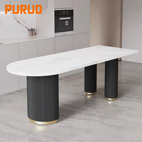 Table à manger en pierre frittée OEM d'usine, base en acier au carbone multi-cylindres noir et blanc, mobilier moderne de luxe antique