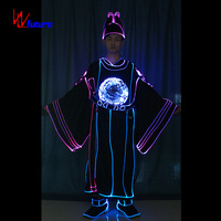 Costume d'Empereur de la Dynastie Ming en Fibre Optique Rechargeable Lumineux pour Halloween Cosplay Festival Performance Fête Défilé