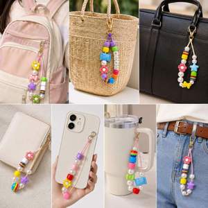 Kit al por mayor para hacer llaveros DIY: Flores y estrellas acrílicas de colores con cordones, cierres de langosta y cuentas de letras para dijes de bolsos - Product Image 4