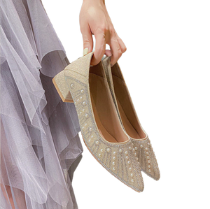 Zapatos de Tacón Grueso con Punta en Pico para Mujer, Zapatos de Vestir de Verano Ligeros y Transpirables, Estilo Slip-on para Oficina - Product Image 1