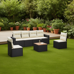 Ensemble de canapés de jardin d'extérieur noir et crème avec rotin PE et coussins en mousse haute densité pour mobilier de patio contemporain - Product Image 2