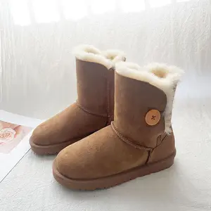 2022 Custom Wholesale Original Designer Genuine Leather Sheepskin Wool For Women Shoes Bailey Button Winter Snow Boots