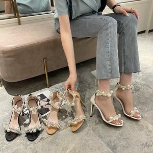 Nuevo Diseño de Sandalias Formales de Tacón Alto para Mujer, Sandalias de Punta Abierta con Perlas Brillantes para Boda, con Tira Estrecha para Damas - Product Image 6