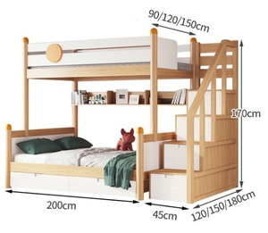 Modern Minimalist Nordic <strong>Double</strong> <strong>Bed</strong> Rubber Solid Wood High <strong>Low</strong> Bunk <strong>Bed</strong> Multifunctional Features Adult Dormitory Children's <strong>Bed</strong> - Product Image 6