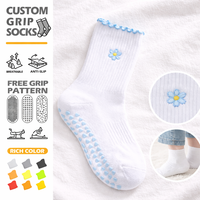Calcetines de Yoga y Pilates para Mujer, Antideslizantes, con Volantes, Bordado Floral, Suaves, con Agarre, para Entrenamiento en Casa, con Logotipo Personalizado