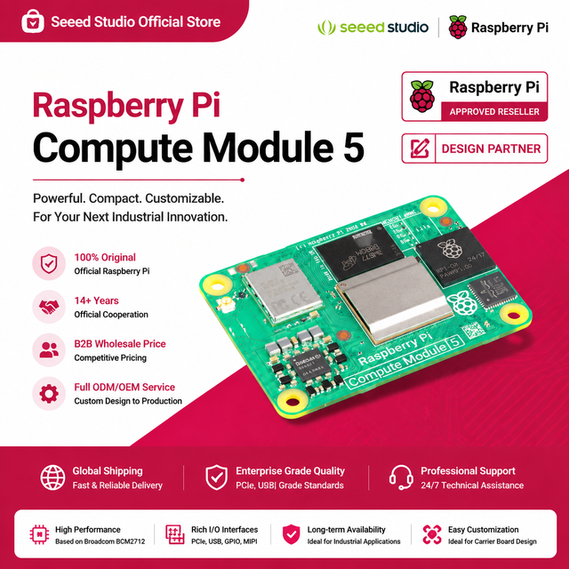 Official Raspberry Pi Compute Module 5-4GB RAM, 32GB EMMC, 2.4/5.0GHz Wi-Fi 5.0 (CM5104032) Package Linux OS CM5