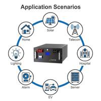 Batterie LiFePO4 en rack 51,2 V 200 Ah 10,24 kWh pour stockage solaire avec BMS RS485/CAN Bluetooth WiFi, crête 150 A, 6000+ cycles, pour réseau hybride