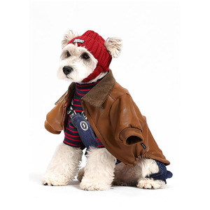 Stylish Brown PU Leather Lightweight Dog Winter Jacket Thick <b>Padded</b> Decorative Coat with D-Ring for Easy <b>Walking</b> - Product Image 5