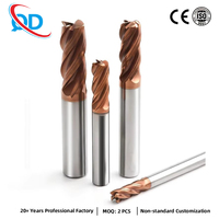 Fresas de esquina redondeada de 4 filos de carburo sólido con recubrimiento de TiSiN de 4mm, 5mm, 6mm, 8mm para mecanizado de acero endurecido