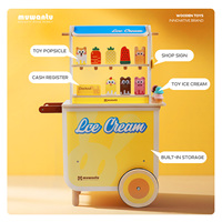 Carrito de Helados de Madera MUWANTU, Juguete de Simulación, Camión de Comida para Niños con Accesorios para Niños Pequeños, Aprendizaje Interactivo