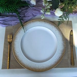 Assiettes de Présentation Rondes Blanches en Plastique de 13 Pouces avec <span class=keywords><strong>Bord</strong></span> Doré pour Mariages et Événements – Lot en Gros Or et Argent - Product Image 3