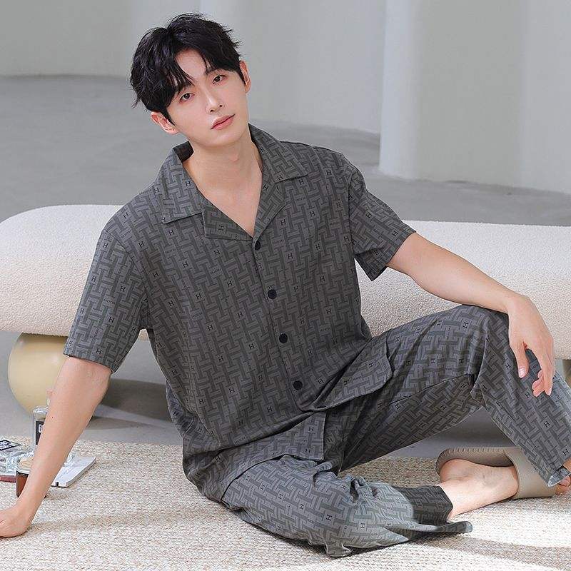 Spring Summer Men's Pajamas Thin Men's Short-sleeved Sleepwear New