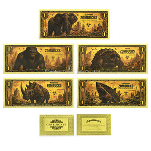 ZOMBUCKS Apocalyps Dier Goudfolie Bankbiljet Set Herdenkingskaart 24K Verguld Waterdicht PVC Souvenir Nieuwigheid Kunst Cadeau - Product Image 1