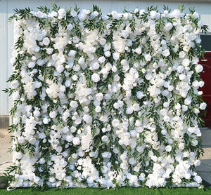 <span class=keywords><strong>A50</strong></span> Décoration extérieure de salon de mariage Faux mur d'herbe verte blanche Rideau mural en <span class=keywords><strong>rose</strong></span> artificielle 3D en tissu enroulé avec fleurs Toile de fond murale - Product Image 5