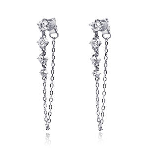 Boucles d'oreilles clous en moissanite à long pompon, plaquées argent et or, classiques, élégantes et raffinées, Tianyu Gems. pour femmes - Product Image 1