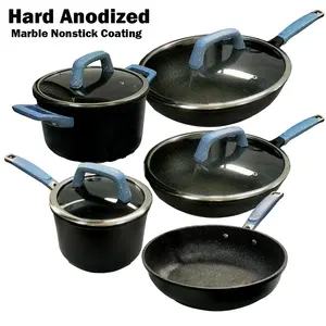 Hard Anodized Nonstick Pots And Pans Marble Non Stick Coating Cast Aluminum Cooking Granite Cookware Set With Titanium Melting