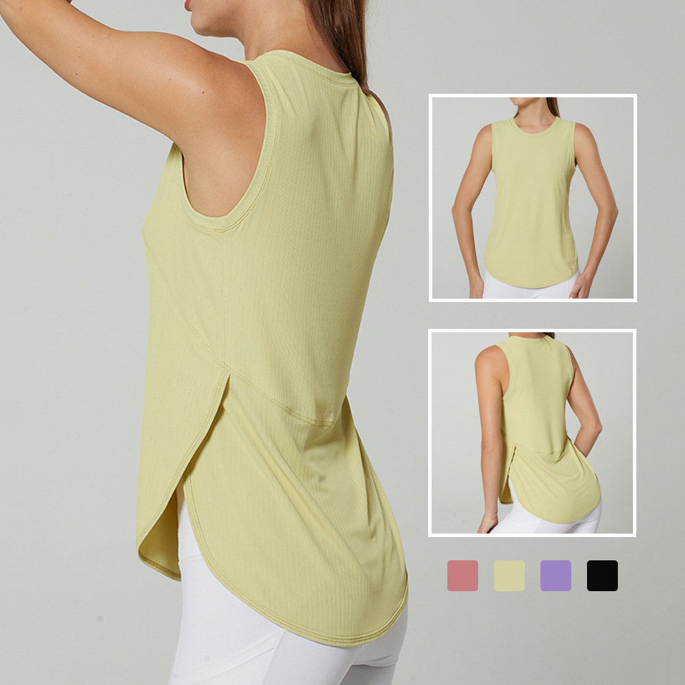 Women's Lightweight Sweat-Wicking Spandex/Nylon Quick-Drying Sports Vest Breathable Split Design Plus Size Fitness Top Yoga