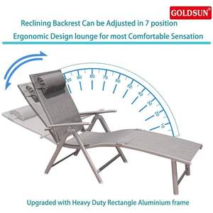 Chaise longue pliante réglable en aluminium DB avec porte-gobelet pour patio ou plage, idéale pour bronzer - Product Image 3