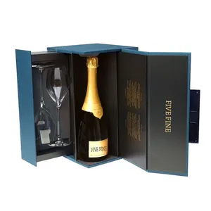 Scatola di vino di lusso 2023 perfezionare imballaggi personalizzati in carta rigida scatola di vino magnetico in legno, scatole di vino in carta regalo