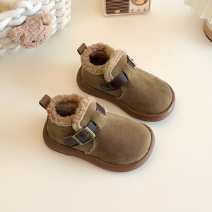 Bottes courtes en cuir pour enfants, tendance, hiver, semelle souple, chaudes, en fourrure, avec boucle, chaussures décontractées en coton pour enfants - Product Image 4